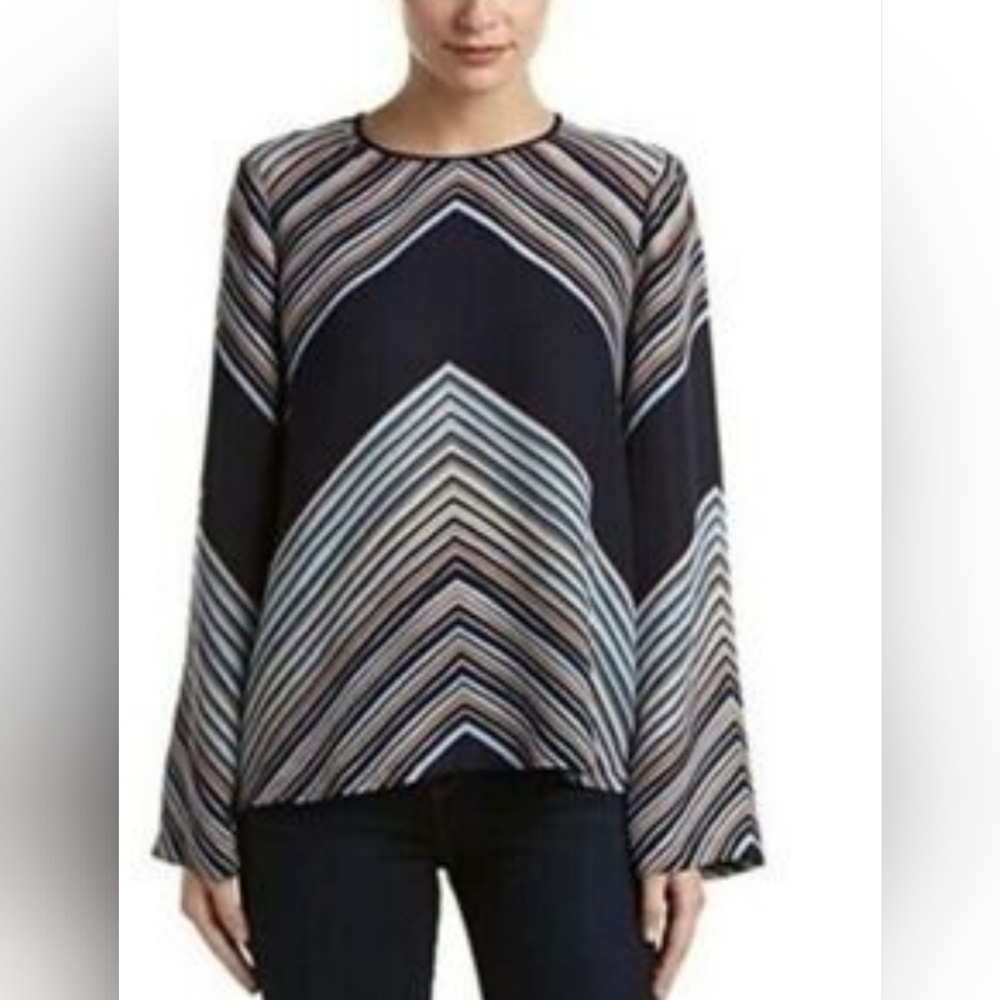 BCBG MAXAZRIA Cheri Navy Blue/ Multicolored Blouse Top Size M